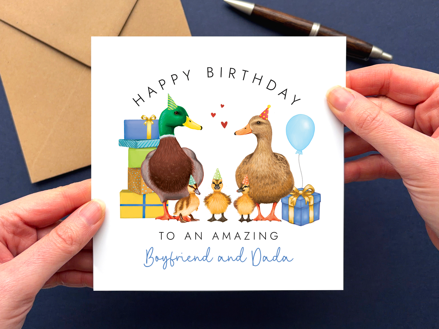personalised ducks birthday card for boyfriend and dada to 3 children