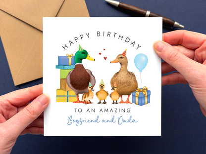 personalised ducks birthday card for boyfriend and dada to 3 children