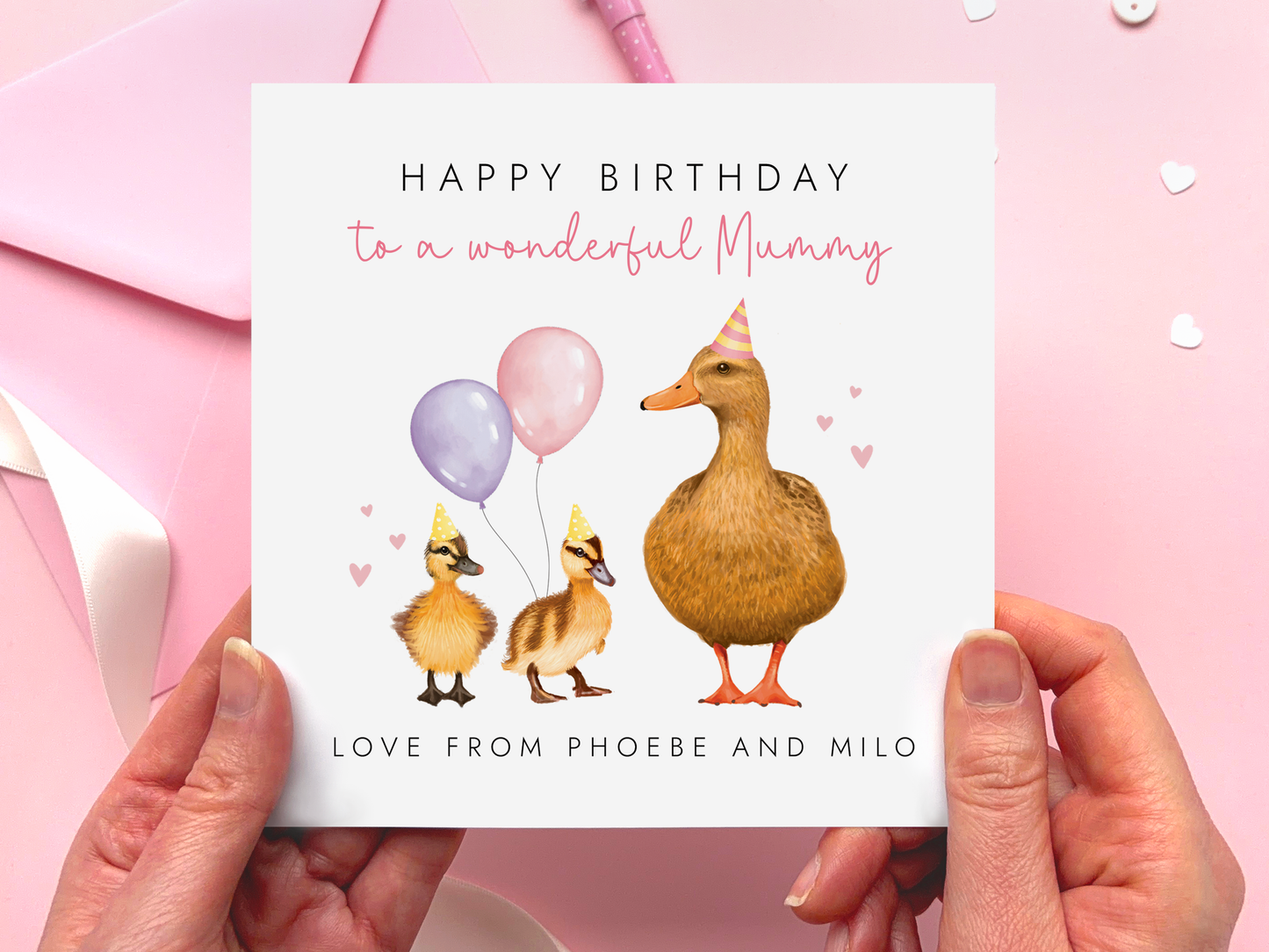 Personalised Ducks Birthday Card for Mummy from 2 Children