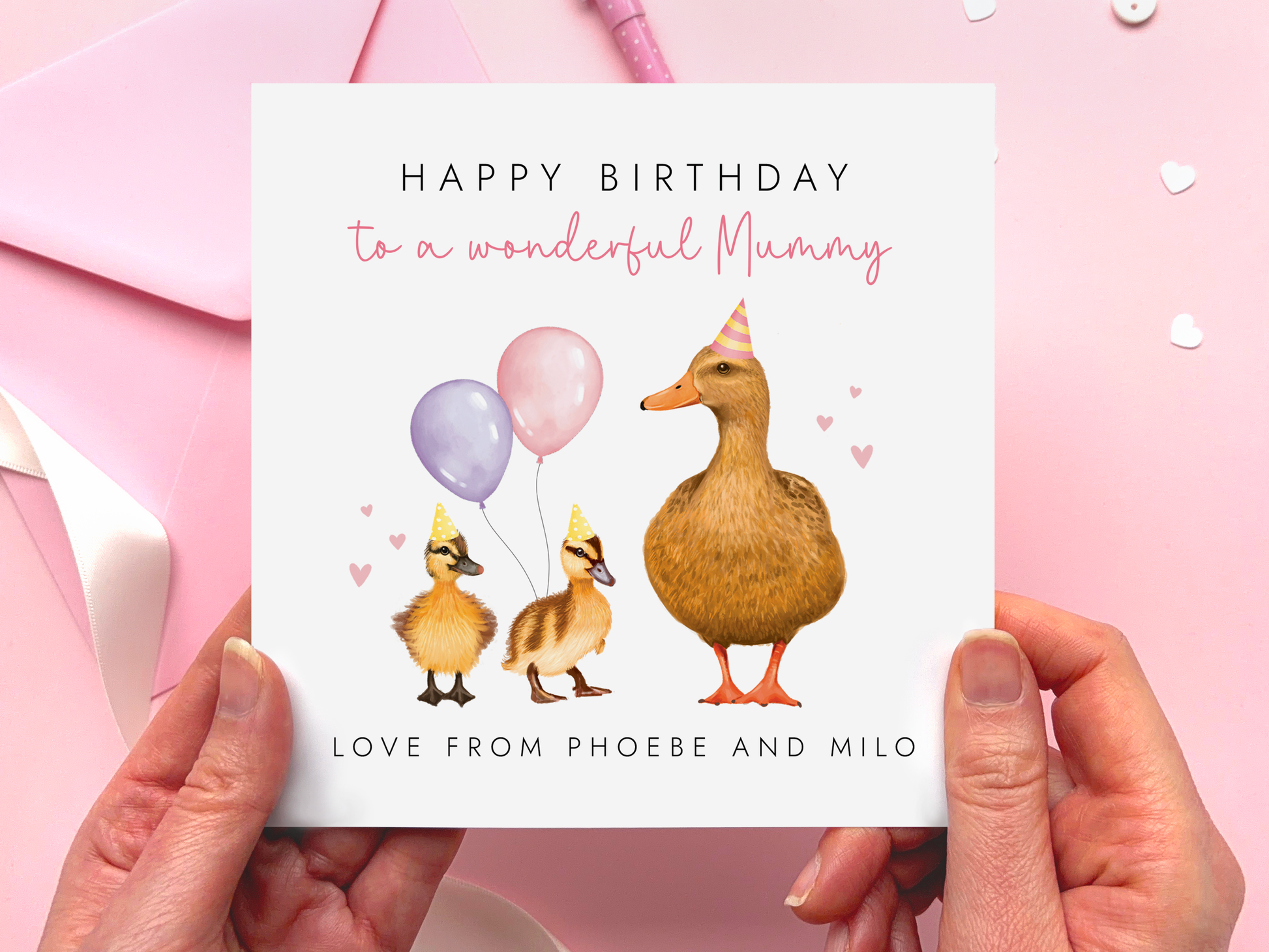 Personalised Ducks Birthday Card for Mummy from 2 Children