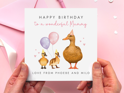 Personalised Ducks Birthday Card for Mummy from 2 Children