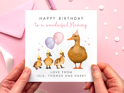 Personalised Ducks Birthday Card for Mummy from 3 Children