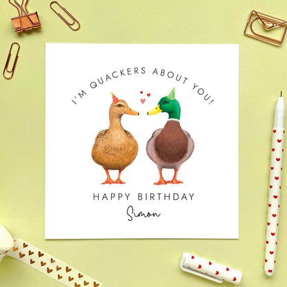 Personalised Duck Couple Birthday Card
