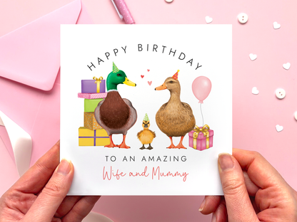 Personalised Ducks Birthday Card for Wife and Mummy