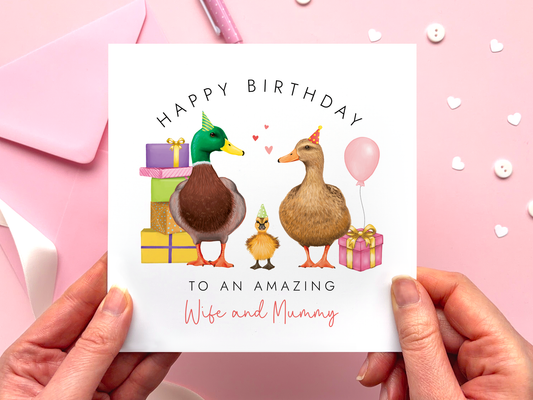 Personalised Ducks Birthday Card for Wife and Mummy
