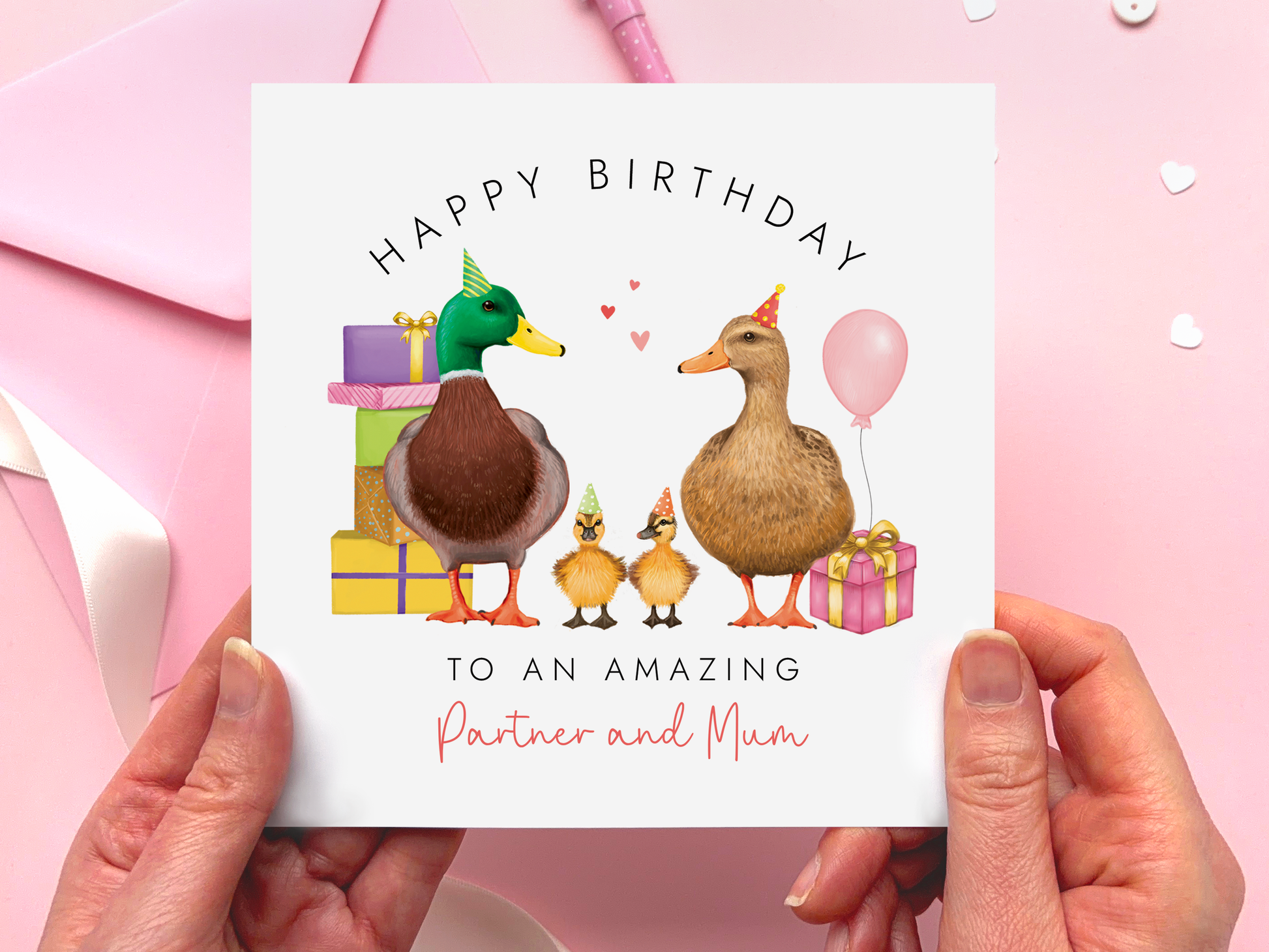 Personalised Ducks Birthday Card for Wife and Mummy to 2 Children