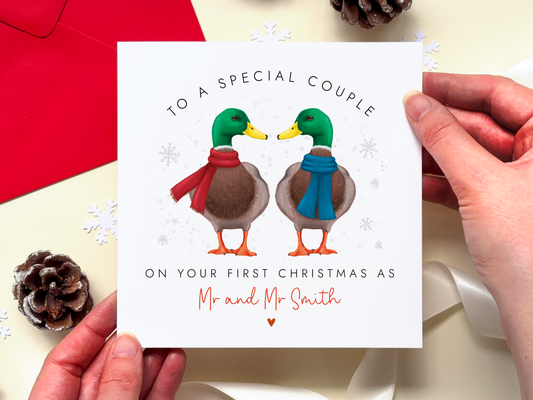 Personalised Ducks Your First Christmas as Mr and Mr Card