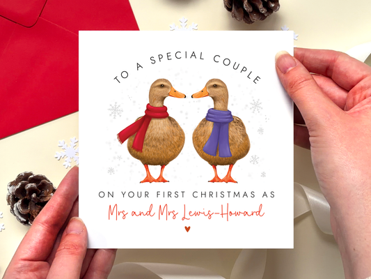 Personalised Ducks Your First Christmas as Mrs and Mrs Card