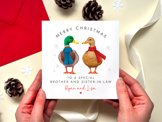 Personalised Ducks Christmas Card for Brother and Partner