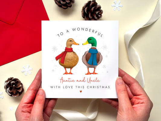Personalised Ducks Christmas Card for Auntie & Uncle