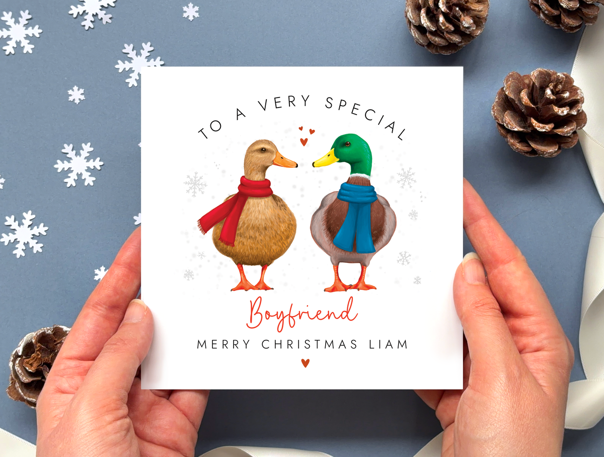 Personalised Duck Christmas Card for Boyfriend