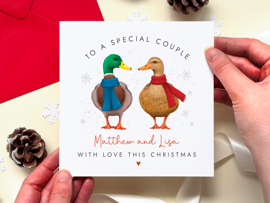 Personalised Ducks Christmas Card for Couple