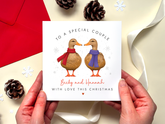 Personalised Ducks Christmas Card for Two Women