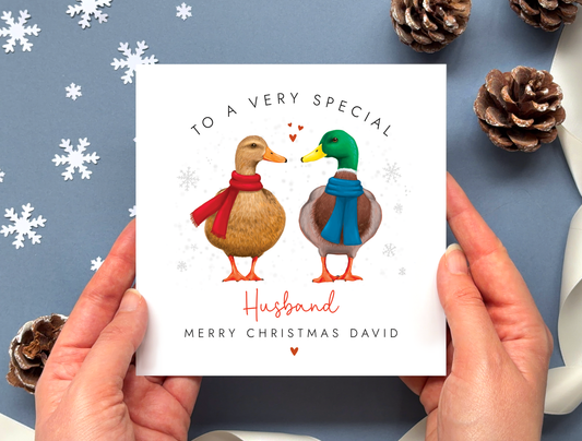 Personalised Duck Christmas Card for Husband