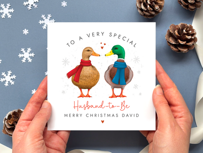 Personalised Duck Christmas Card for Husband to Be