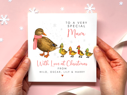 Personalised Ducks Christmas Card for Mum
