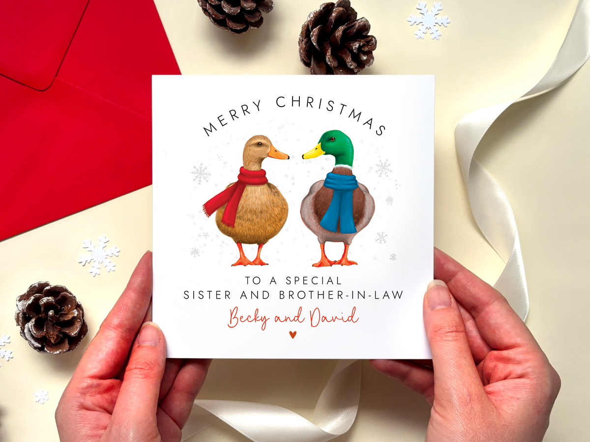 Personalised Ducks Christmas Card for Sister and Partner