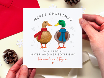 Personalised Ducks Christmas Card for Sister and Partner