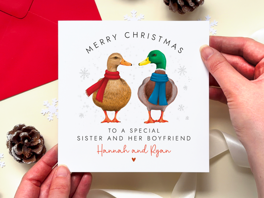 Personalised Ducks Christmas Card for Sister and Partner