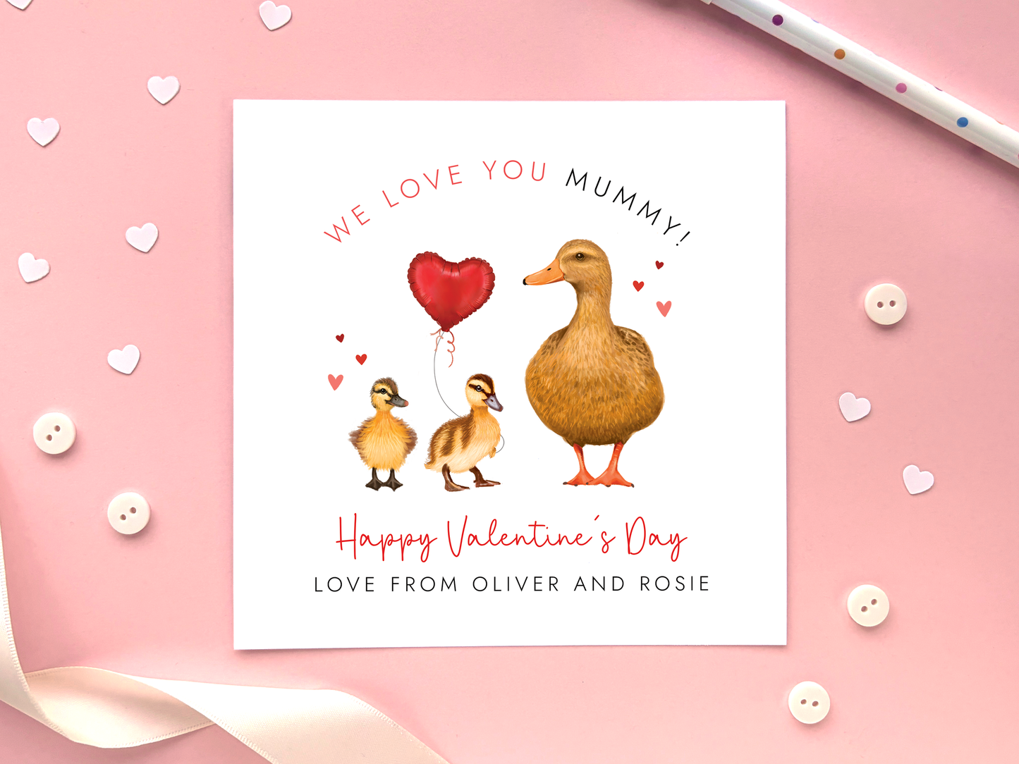 Personalised Ducks Valentine's Day Card for Mummy