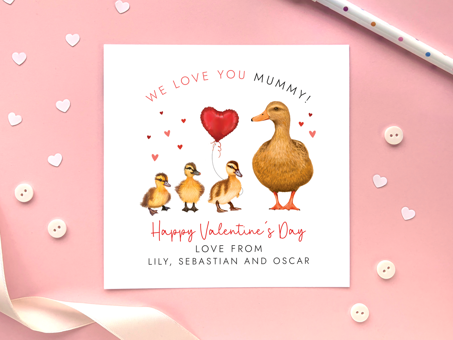Personalised Ducks Valentine's Day Card for Mummy