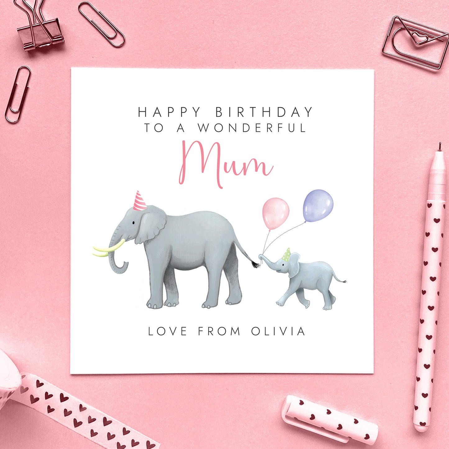 Personalised Elephant Birthday Card for Mum
