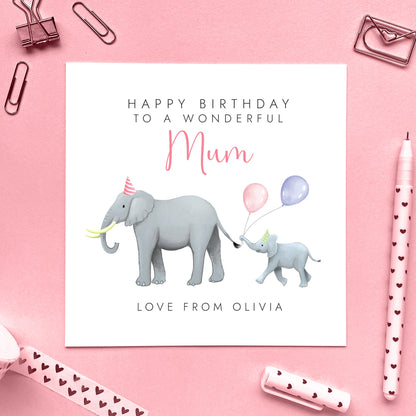 Personalised Elephant Birthday Card for Mum