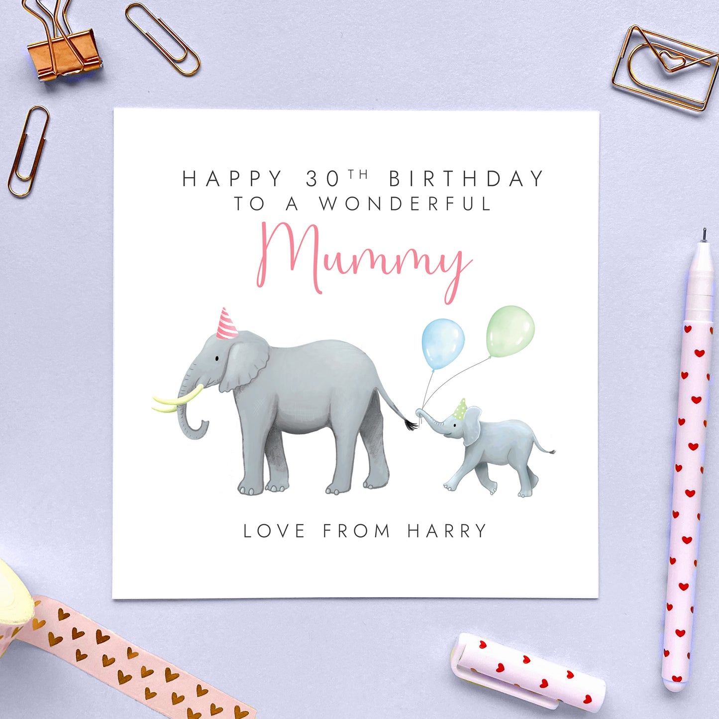 Personalised Elephant Birthday Card for Mum