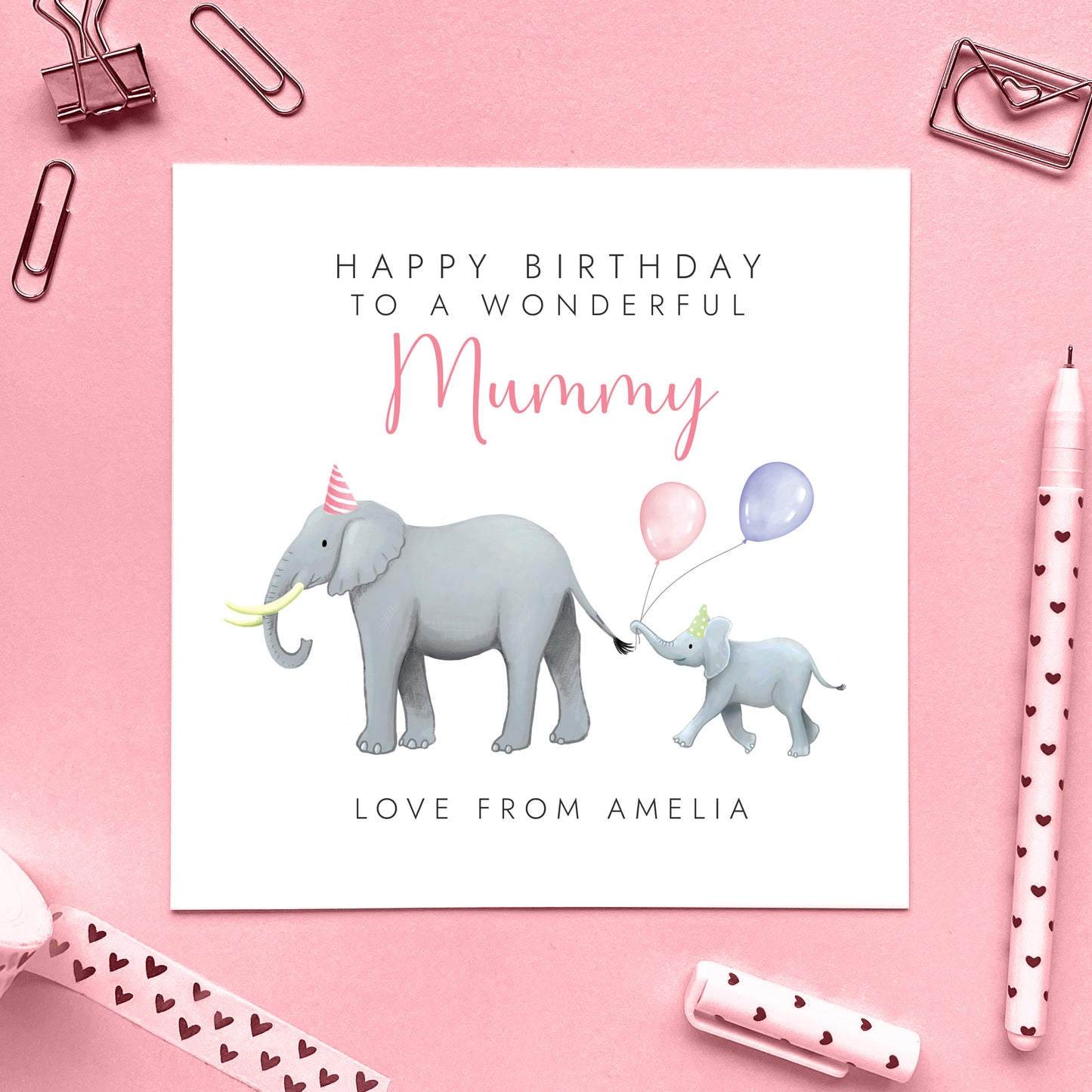 Personalised Elephant Birthday Card for Mum