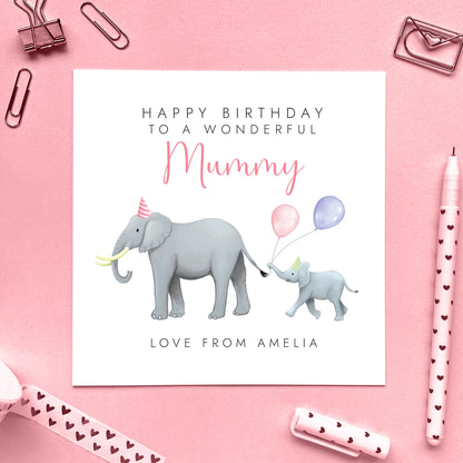 Personalised Elephant Birthday Card for Mum