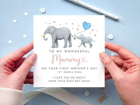 Personalised Elephant First Mother's Day Card for Mummy