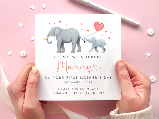 Personalised Elephant First Mother's Day Card for Mummy