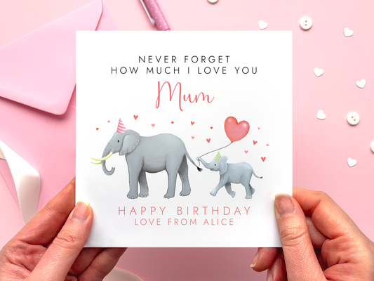 Personalised Elephants Birthday Card for Mum
