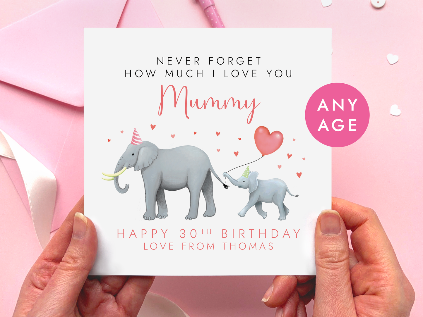 Personalised Elephants Birthday Card for Mum