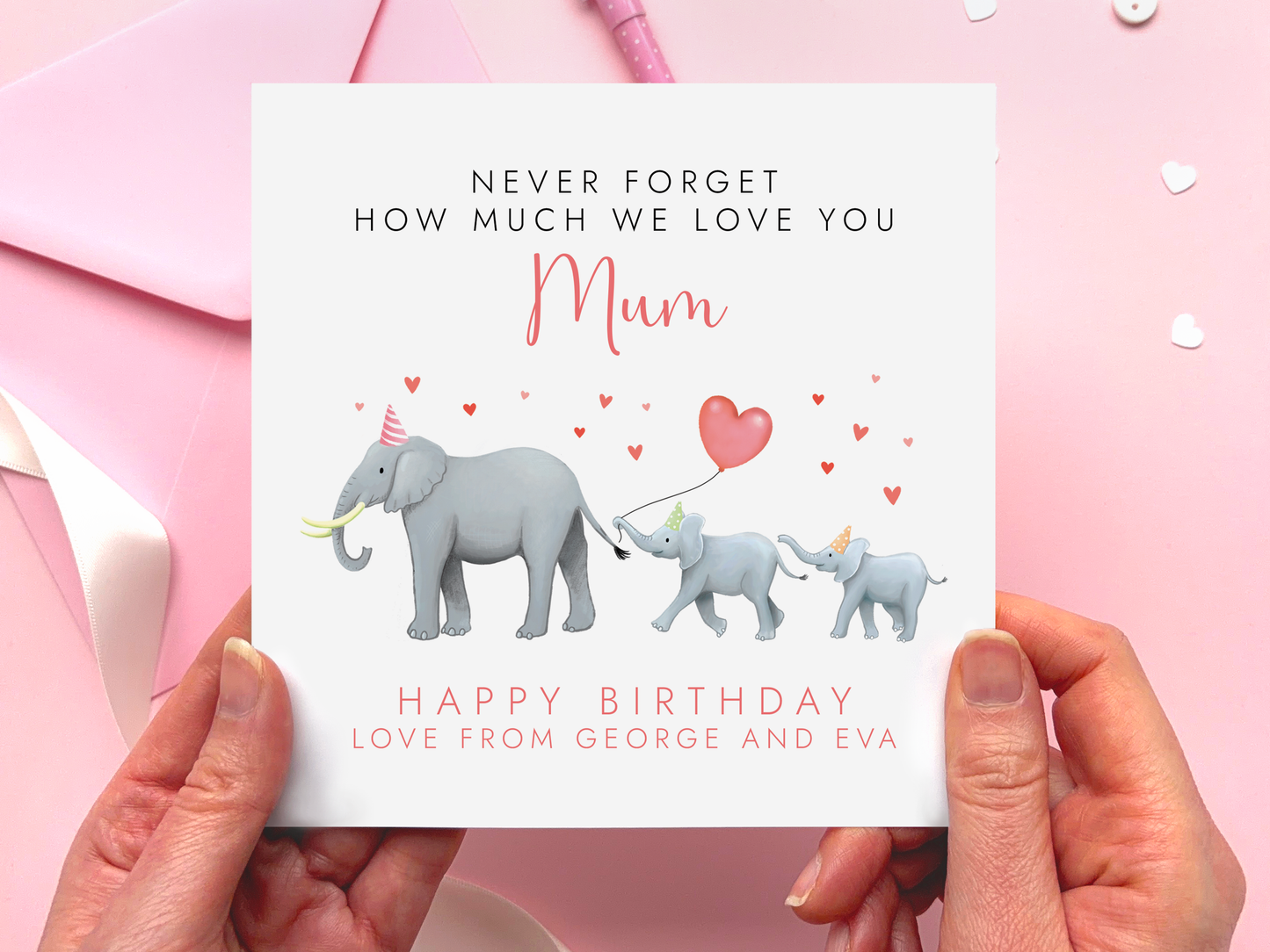 Personalised Elephants Birthday Card for Mum