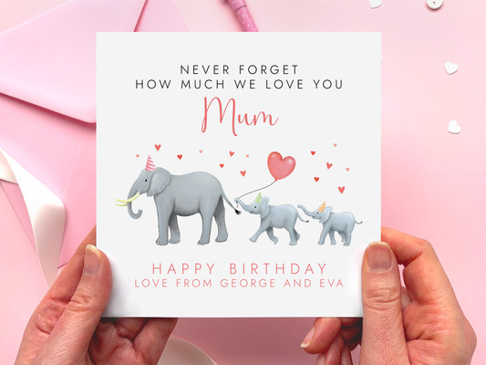Personalised Elephants Birthday Card for Mum