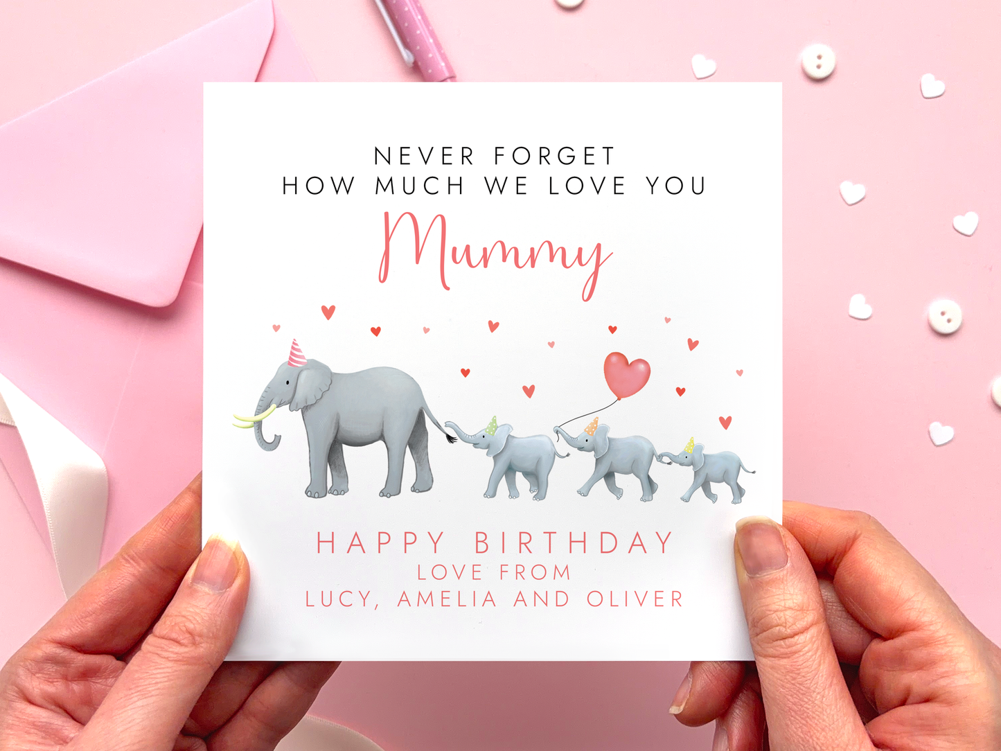 Personalised Elephants Birthday Card for Mum
