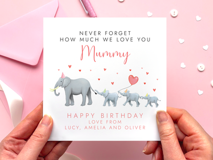 Personalised Elephants Birthday Card for Mum