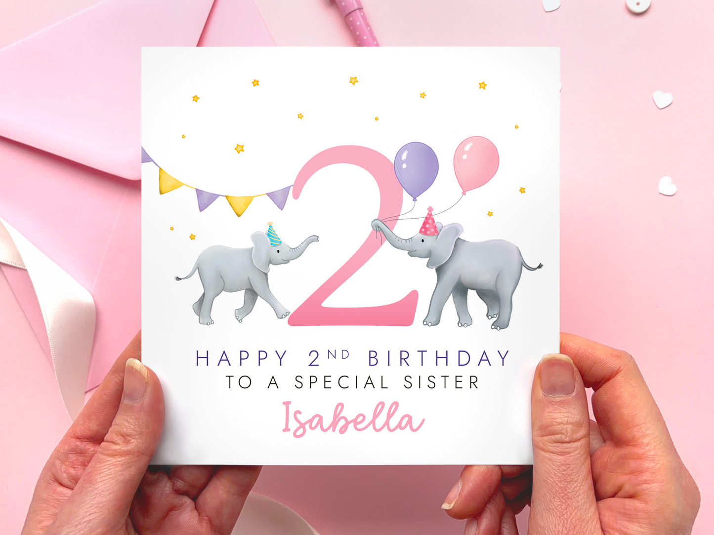 Personalised Elephants Birthday Card for Sister