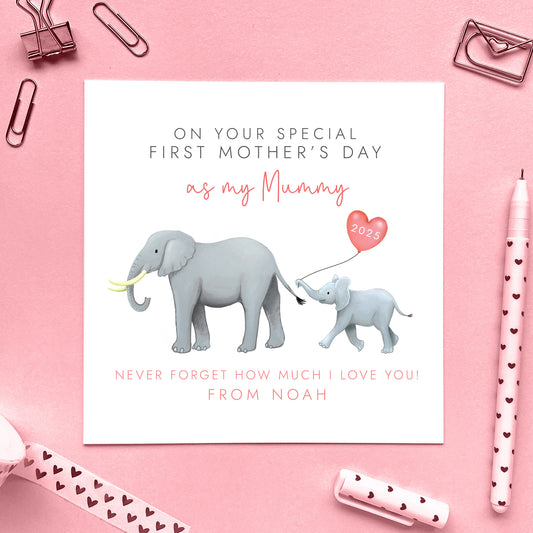 Personalised Elephant First Mother's Day Card for Mummy