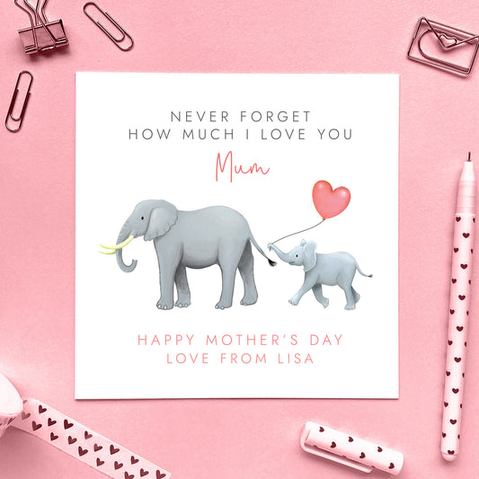 Personalised Elephants Mothers Day Card for Mum from Child or Baby