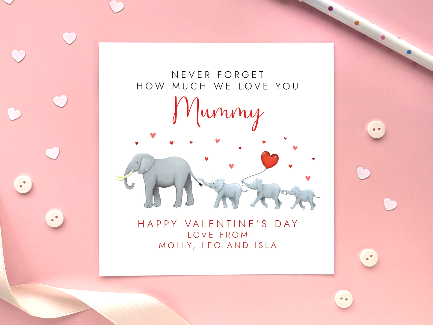 Personalised Elephants Valentine's Day Card for Mummy