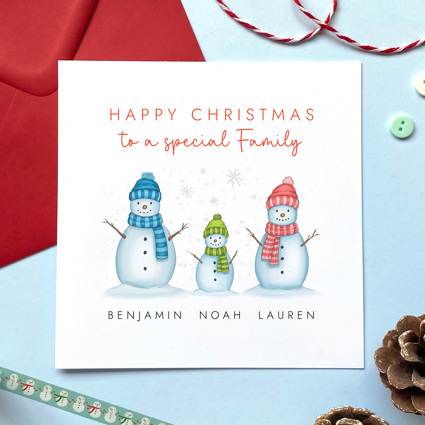 Personalised Snow Family Christmas Card