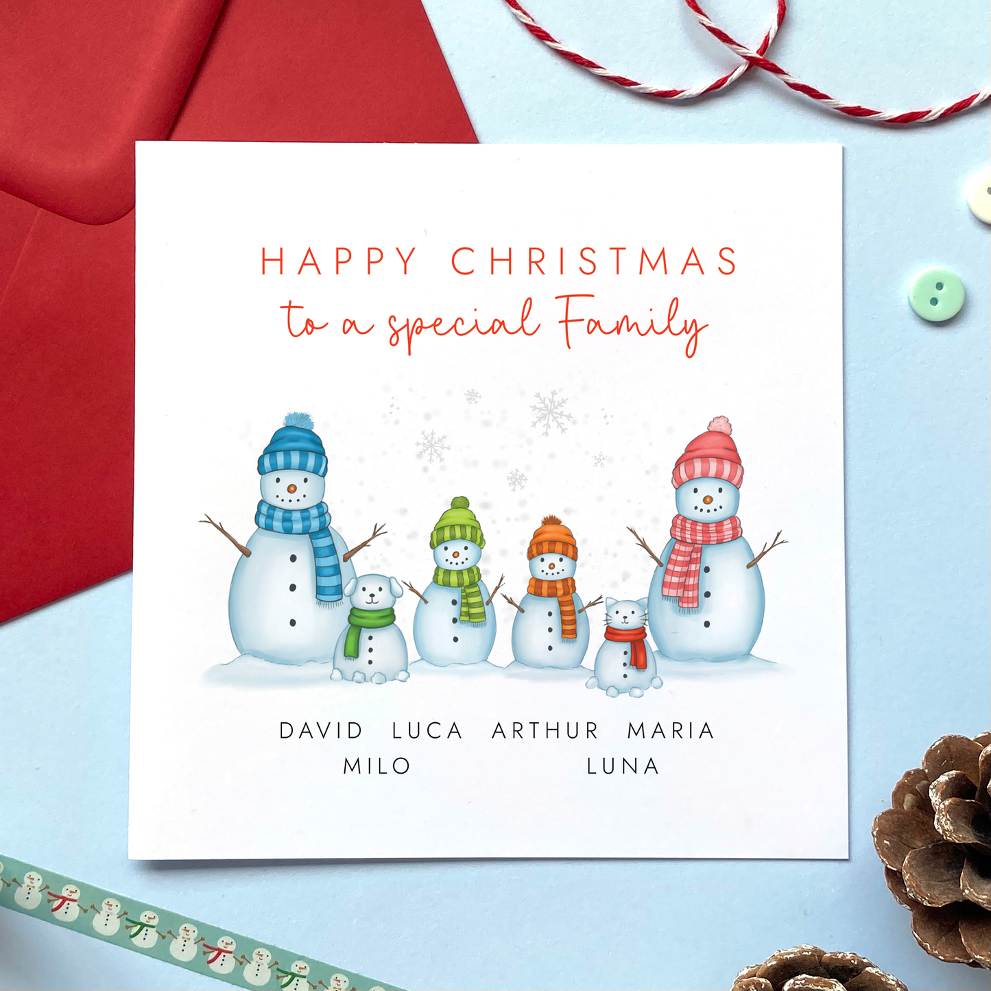 Personalised Snow Family Christmas Card