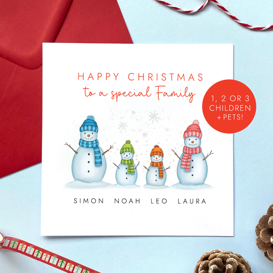 Personalised Snow Family Christmas Card
