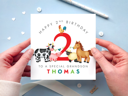 Personalised Farm 2nd Birthday Card for Boy
