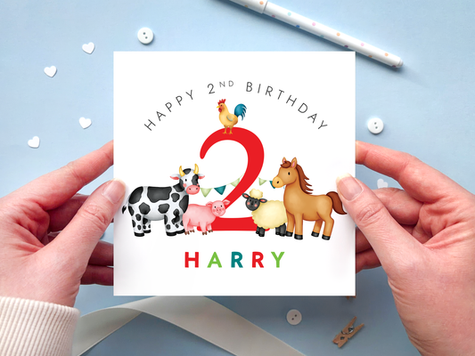 Personalised Farm 2nd Birthday Card for Boy