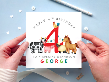 Personalised Farm 4th Birthday Card for Boy