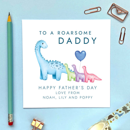 Dinosaurs Fathers Day Card for Daddy from 3 Children