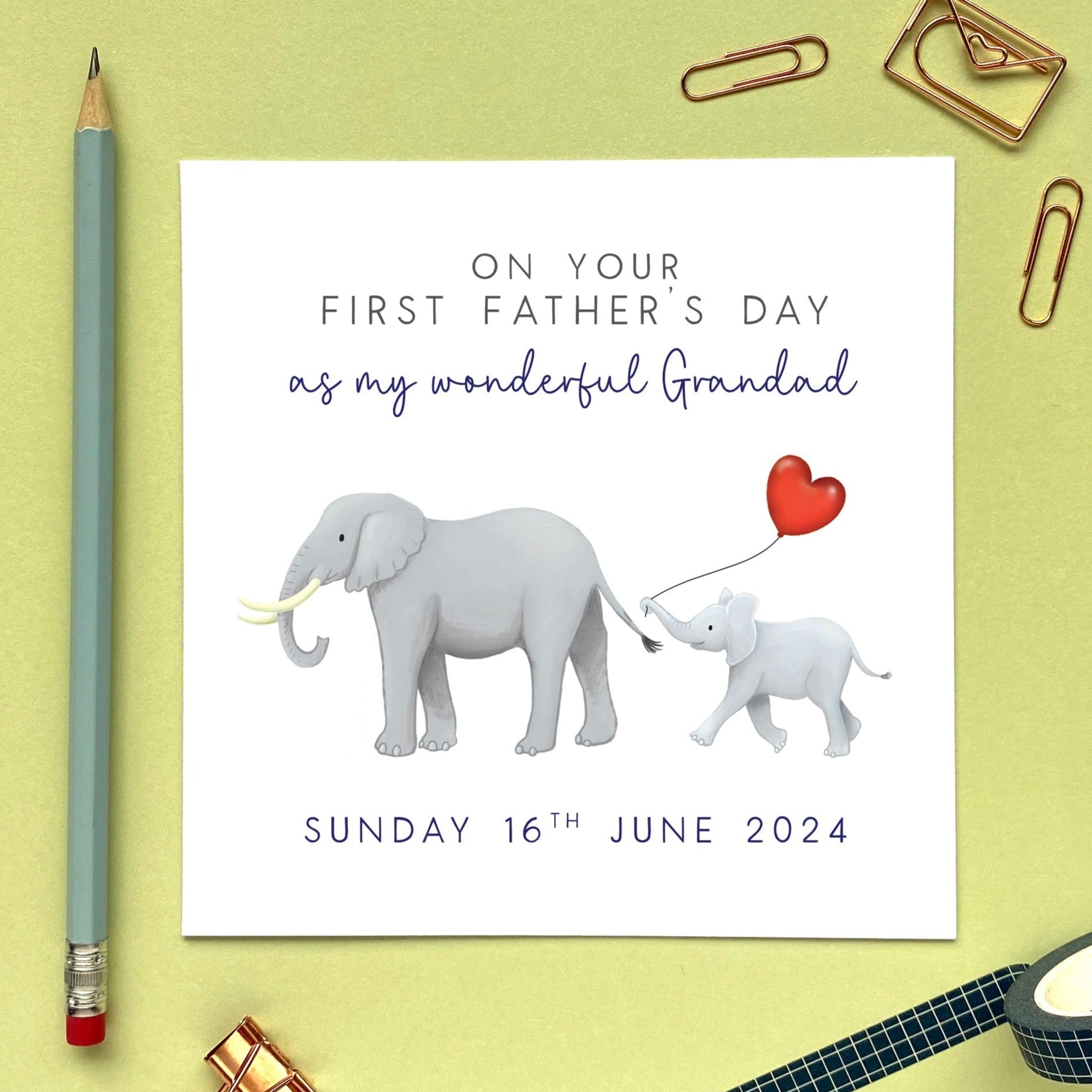 personalised elephant first father's day card - on your 1st fathers day - cute, special, unique - date - for him, husband, dad, daddy, dada, grandad, grandpa, stepdad - from son, daughter, baby, kids, children, child, bump, toddler